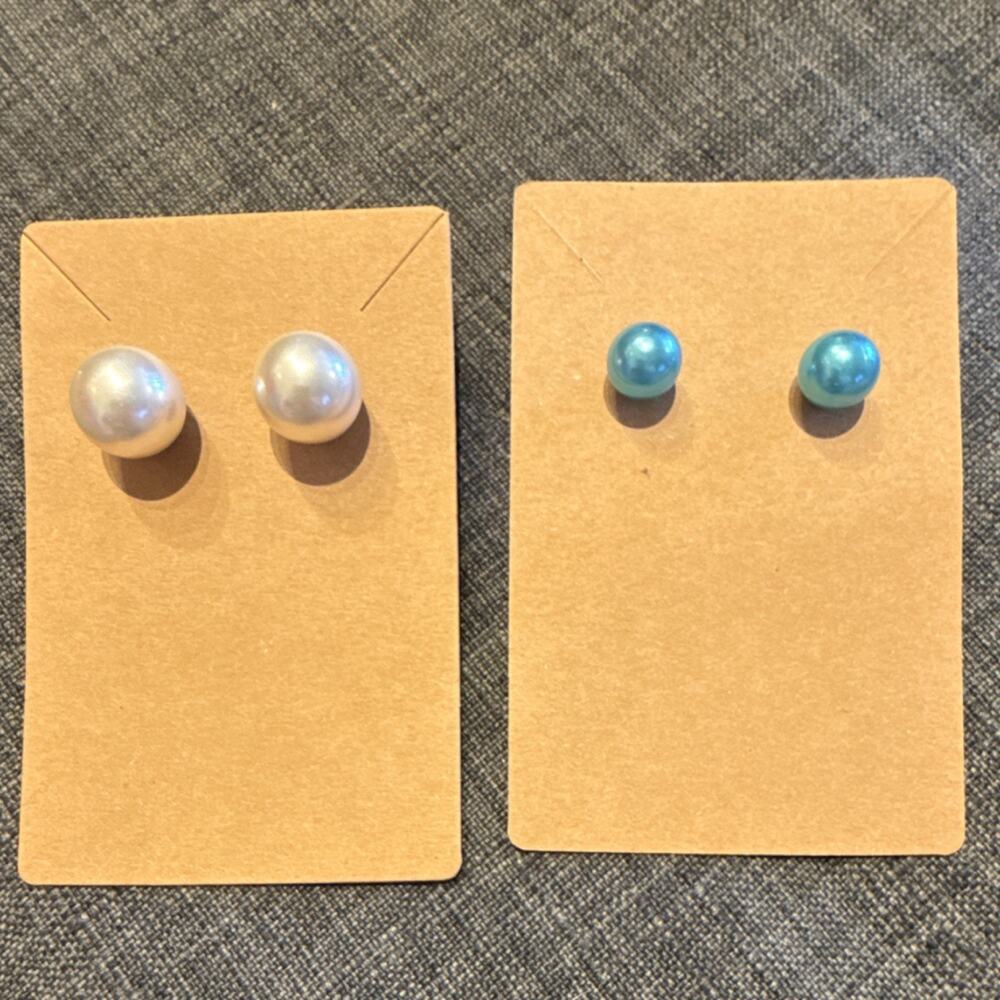 Imitation Pearl Stud Earrings 2 pairs- white and blue